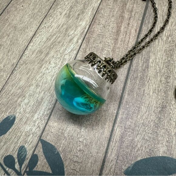 Glass Resin Beach Bowl Bronze Tone Necklace 34 In B2 - Picture 2 of 3